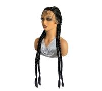 Perruque Femme Lace Front Braid Wig, Nature Looking with Baby Hair Synthetic Wigs Hand Tied Heat Resistant Fiber 4 Braided Daily Wear for Women 32 inch hair wigs(#1B)