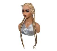 Perruque Femme Lace Front Braid Wig, Nature Looking with Baby Hair Synthetic Wigs Hand Tied Heat Resistant Fiber 4 Braided Daily Wear for Women 32 inch hair wigs(27-613)