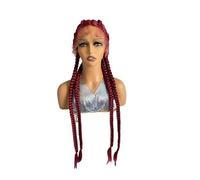 Perruque Femme Lace Front Braid Wig, Nature Looking with Baby Hair Synthetic Wigs Hand Tied Heat Resistant Fiber 4 Braided Daily Wear for Women 32 inch hair wigs(Burg)