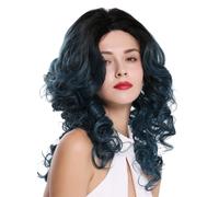 Perruque Femme Lace Front Monofilament Longue Boucles Volume Toupée Noir Bleu