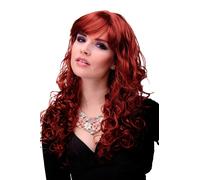 Perruque Femme Long Bouclée Bouclé Rouge Foncé Cuivre Frange en Mèches M-103