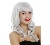 Perruque Femme Longue Bouclée Ondulée Frange Gris Clair Gris Argenté
