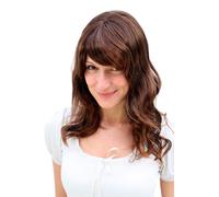 Perruque Femme Longue Ondulée Châtaigne Brun Méché Effet Humide Frange