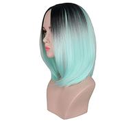 Perruque Femme Moyenne Longue Perruque Bob Perruque Noir À Gris Ombré Partie Centrale Perruques De Cheveux Synthétiques Pour Cosplay Party Perruques Grises Pour Femmes (A)