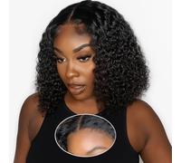 Perruque Femme Naturelle Bouclée Glueless Wig Human Hair 5x5 Lace Bob Deep Curly Bob Glueless Wig Perruque Cheveux Humain Wet and Wavy Pre Cut Lace Closure 150% Densité Couleur Naturelle (12 Pouces)