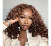 Perruque Femme Naturelle Bouclés 4x4 Lace Glueless Bob Wig Human Hair 16" | Deep Curly Chocolate Brown Perruque Cheveux Humains Sans Colle Pré-cut Lace Wig Human Hair Pre Plucked Wear to Go