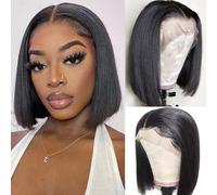 Perruque Femme Naturelle Brésilien 13x4 Lace Front Bob Cheveux Humains Lisse Bresilienne Cheveux Vierges Naturelle Courte Straight Bob Lace Wig Human Hair 10 Pouces Natural Black