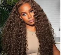 Perruque Femme Naturelle Brésilien 13x4 Lace Frontal Human Hair Wig Perruque Cheveux Humain Water Wave Wavy Chocolate Brown Curly Wig 150% Density 28 Pouces
