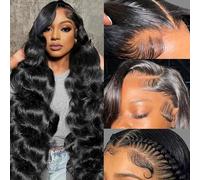 Perruque Femme Naturelle Brésilien 13x4 Lace Wig Human Hair Body Wave Wig Cheveux Humain 200% Density Glueless Wig Human Hair for Women (13x4 Natural Black Color, 28 Inch)