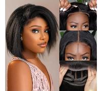 Perruque femme naturelle Brésilien 14 Inch Yaki Straight Glueless Wig Human Hair 13x4 Lace Front Cheveux Humain perruque sans Colle Kinky Straight Bob lace wig human hair (30cm) (Noir Naturel)
