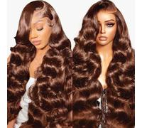 Perruque Femme Naturelle Brésilien 180% Densité 13x4 Body Wave Human Hair Wig Pré-épilé Avec Cheveux Bébé，#4 Perruque Cheveux Humain Glueless Wig Human Hair for Women Light Brown 18 Pouces(46cm)