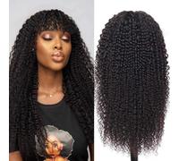 Perruque Femme Naturelle Brésilien Bou De Cheveux Humain Avec Frange Sans Colle Afro Kinky Curly Wig With Bangs Human Hair Glueless Wig No LaceCurly Perruque Femme Naturelle Bou 24 Pouces