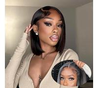 Perruque Femme Naturelle Brésilien Couleur Naturelle 10 Pouces Glueless Wigs Perruque Cheveux Humain pas de Colle Pre Cut 4x4 HD Lace Closure Straight Wigs Bob Wig Human Hair