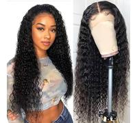 Perruque Femme Naturelle Brésilien Deep Wave 180% Densité 13x4 Lace Front Wig Human Hair Perruque Bresilienne Bou Cheveux Humain Curly Longues Noire Naturelle Color 26 Pouces