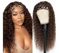 Perruque Femme Naturelle Brésilien Perruques Bandeau Cheveux Humains 16 Pouces Headband Wigs Frisée Cheveux Longue Brésilienne Pour les Chocolate Brown Deep Wave Glueless Human Hair Wig