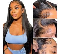 Perruque Femme Naturelle Brésilien Sans Colle 13x4 Pre Cut Lace Front Bleached Knots Wig 200% Density Brazilian Virgin Human Hair Wigs Straight Wigs Upgraded Glueless Wigs Natural Color 32 Pouces