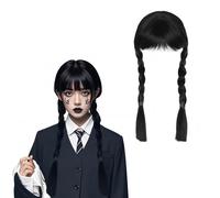 Perruque Femme Naturelle, Perruque Noire, Perruque Mercredi avec Franges Perruque Cosplay Famille Perruque pour Fille Femme Cadeau de Fête