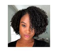 perruque femme naturelle Perruques bouclées en cheveux humains avec raie sur le côté for femmes noires, densité de 180% perruque femme(10inches)