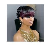 perruque femme naturelle Perruques courtes 99J for femmes noires, cheveux humains, mèches bordeaux mélangées, coupe courte noire perruque femme