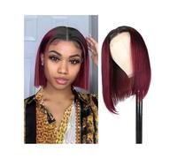 perruque femme naturelle Perruques courtes Bob 1B/99J avec dentelle frontale en T for femmes noires perruque femme(16inches)