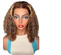 Perruque Femme Ombre bouclés perruques vague profonde dentelle avant perruque 13x4 Bob for femme cheveux courts(250%,13X6 LACE WIG_10INCHES)