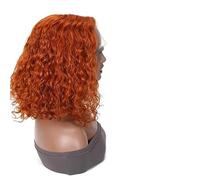 Perruque Femme Orange 14 16 pouces 13X6 dentelle frontale perruques courtes vague profonde cheveux humains 13x4 250 densité bouclés avant perruque Remy(180%,13X4 LACE WIG_14INCHES)