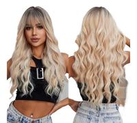 Perruque Femme Perruque blonde longue grise for femmes perruque ondulée ombrée avec frange fête quotidienne(LC8155-3)