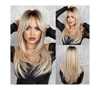 Perruque Femme Perruque blonde ombrée for femme, perruque longue et lisse avec frange for la journée, perruque synthétique superposée en fibre résistante à la chaleur hair wigs