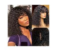 Perruque Femme Perruque Bob Courte Cheveux Humains avec Frange 2x1 HD Dentelle Sans Colle Perruques Bouclés Couleur Naturelle for Femmes 180% Densité(14inches)