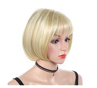 Perruque Femme Perruque Cheveux Synthétiques Blonds Perruques Courtes Droites Avec Frange Perruques Grises Pour Femmes (Onecolor 12 Pouces)
