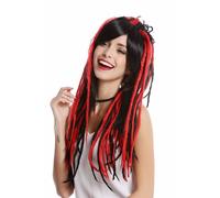 WIG ME UP - GF-W2416-1BHRED Perruque dame cosplay longue lisse raie noire rouge rasta dreadlocks