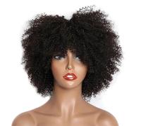 Perruque Femme Perruque courte bouclée en cheveux humains, coupe au carré brésilienne, sans colle ni lace front, for femmes noires(14inches)