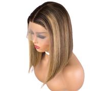 Perruque Femme Perruque courte et lisse en cheveux humains brésiliens Remy, densité 180°, coupe au carré 13x1 T, for femme hair wigs(Brown,12inch)