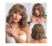 Perruque Femme Perruque de remplacement for femmes fête quotidienne 14 pouces court synthétique Bob vague bouclée Ombre cuivre couleur Blonde perruques de cheveux avec frange Perruque Charmante(DE122-