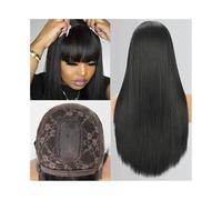 Perruque Femme Perruque en dentelle 3X1 avec raie au milieu, perruque en cheveux humains raides avec frange, perruques en cheveux humains for femmes Wig(26inches)