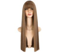 Perruque Femme Perruque femme cheveux longs et raides avec maille élastique moelleux cheveux artificiels naturels haute température perruque en fibres chimiques Perruques pour Femmes Morceau de Cheveu
