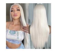 Perruque Femme Perruque Lace Front Wig synthétique sans colle, cheveux synthétiques lisses à reflets blonds platine, pre-plucked, for femmes Perruque Naturelle(Ice White)