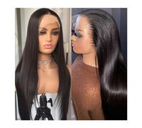 Perruque Femme Perruque Lace Front Wig synthétique sans colle, cheveux synthétiques lisses à reflets blonds platine, pre-plucked, for femmes Perruque Naturelle(Noir)