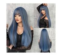 Perruque Femme Perruque longue bleue lisse avec frange, perruques synthétiques résistantes à la chaleur for femmes, utilisation quotidienne hair wigs