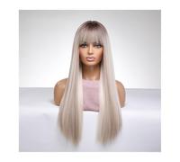 Perruque Femme Perruque longue blonde for femme, perruque naturelle avec frange, perruques synthétiques for femmes, cheveux raides for fête hair wigs