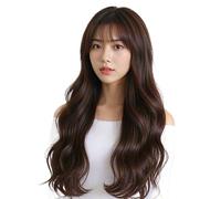 Perruque Femme Perruque longue bouclée ondulée avec frange for femme - Résistante à la chaleur, aspect doux, parfaite for une utilisation quotidienne en fête