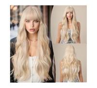 Perruque femme Perruque mode Frange blanc doré style Barbie grande vague cheveux longs bouclés moelleux visage coupe perruque couverture complète perruque Perruque