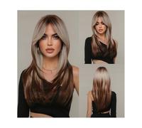 Perruque femme Perruque mode Perruque femme mi-caractère frange dégradé colorant brun cheveux longs raides pleine capuche perruque perruque Perruque