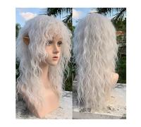 Perruque Femme Perruque synthétique blanche pure avec frange, perruque longue ondulée et bouclée for femme, perruque blanche Lolita Cosplay avec frange, perruque douce et résistante à la chaleur hair