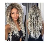 Perruque Femme Perruque synthétique blonde cendrée de 26 pouces, cheveux longs et bouclés for femmes, coiffure ombrée moelleuse, perruque ondulée, costume, carnaval, fête, perruque bouclée régulière h