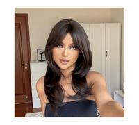 Perruque Femme Perruque synthétique longue et lisse en couches, brune et noire foncée, for femmes, avec frange latérale, perruques mi-longues en cheveux naturels, résistantes à la chaleur hair wigs