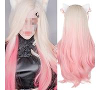 Perruque Femme Perruque synthétique longue ondulée, perruque dorée rose, cheveux naturels de Cosplay for femmes, perruque en Fiber de haute température Perruque Charmante (Color : A, Size : 26inches