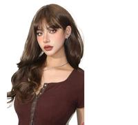 Perruque Femme Perruque synthétique ondulée longue marron châtain avec frange, faux cheveux ondulés, perruque à usage quotidien for femmes(LC1057-1)