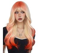 Perruque Femme Perruque synthétique ondulée longue marron châtain avec frange, faux cheveux ondulés, perruque à usage quotidien for femmes(LC1094-1)