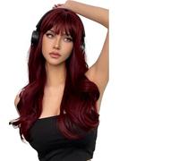 Perruque Femme Perruque synthétique ondulée longue marron châtain avec frange, faux cheveux ondulés, perruque à usage quotidien for femmes(WL1153-1)